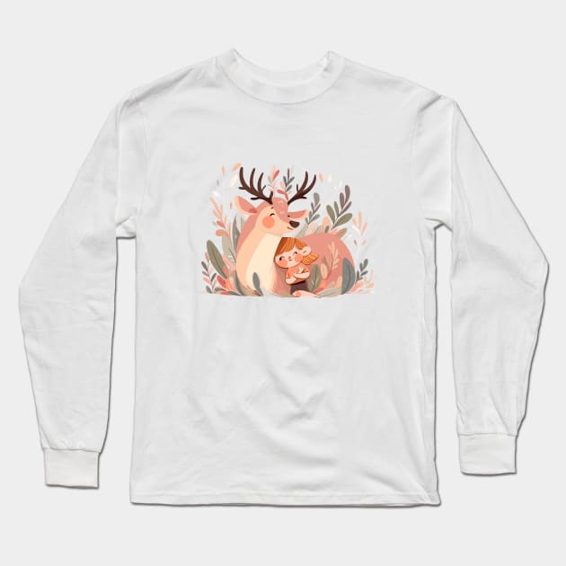 Cute Stag Deer Animal Loving Cuddle Embrace Children Kid Tenderness Long Sleeve T-Shirt by Cubebox